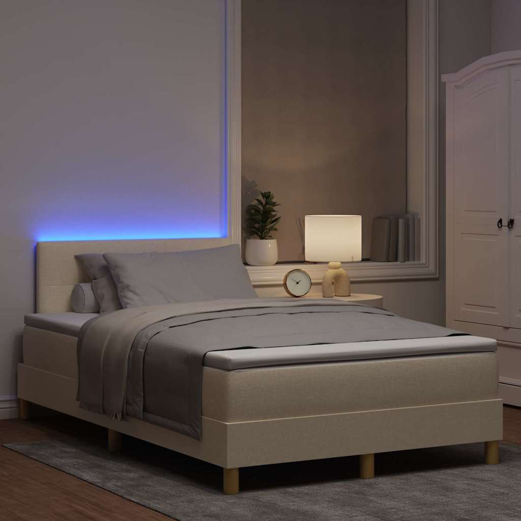 Letto a Sorgente LED con strisce LED Crema 120 x 190 cm Tessuto | homemem39