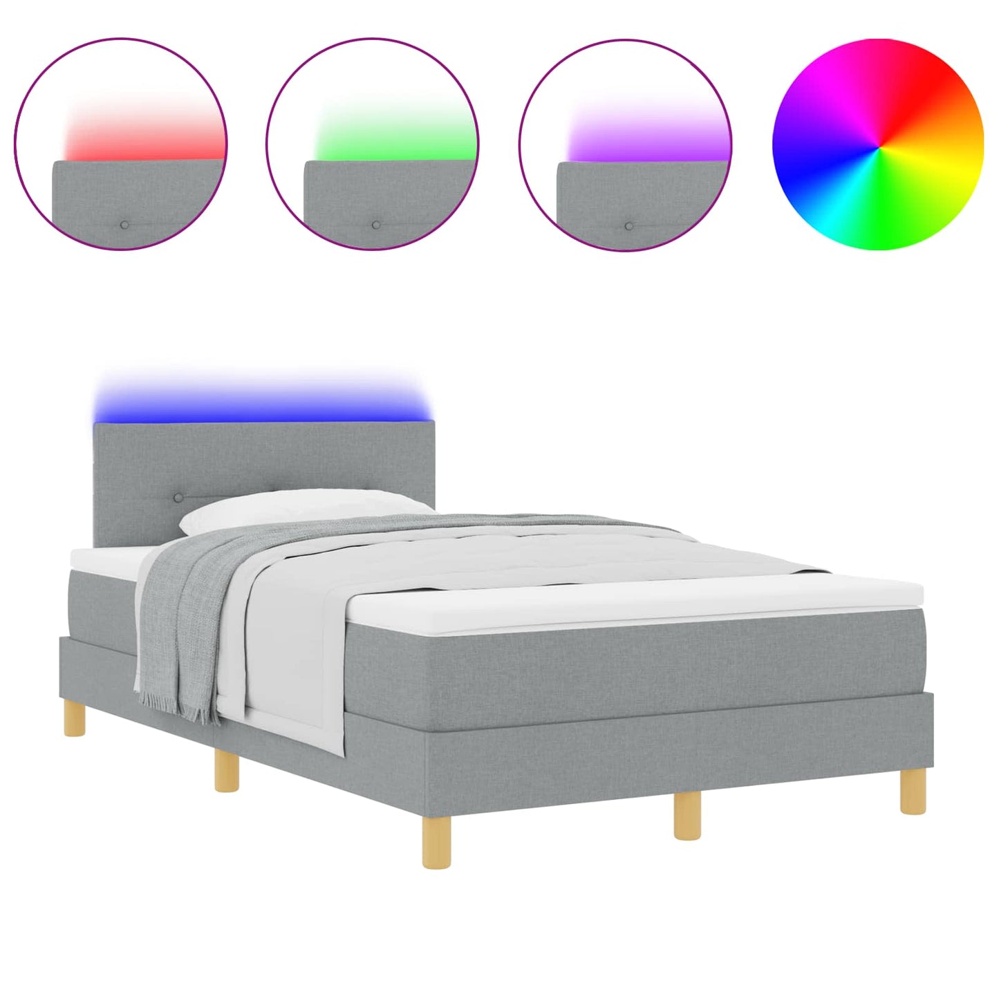 Letto a Sorgente LED Grigio chiaro 120 x 200 cm Tessuto