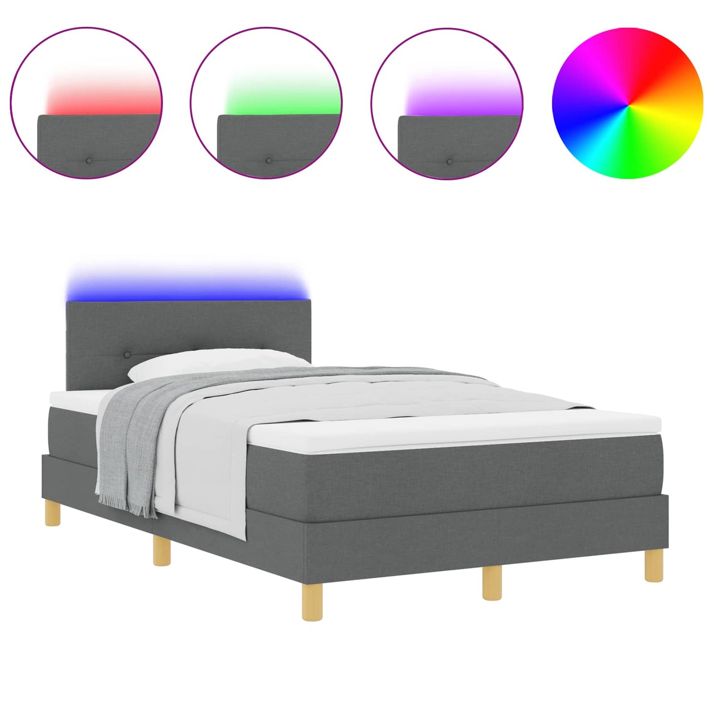 Letto a Sorgente LED Grigio scuro 120 x 200 cm Tessuto