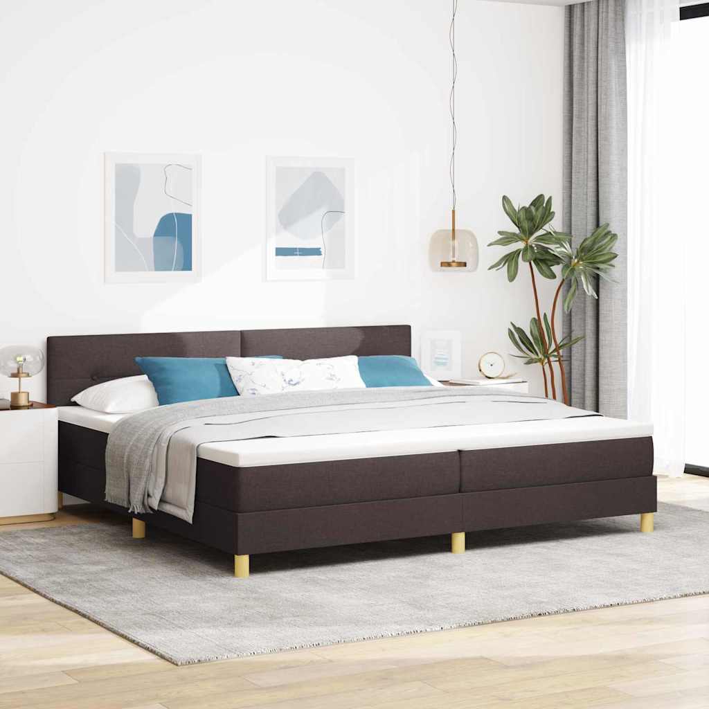 Letto a Sorgente LED Marrone Scuro 200 x 200 cm Tessuto