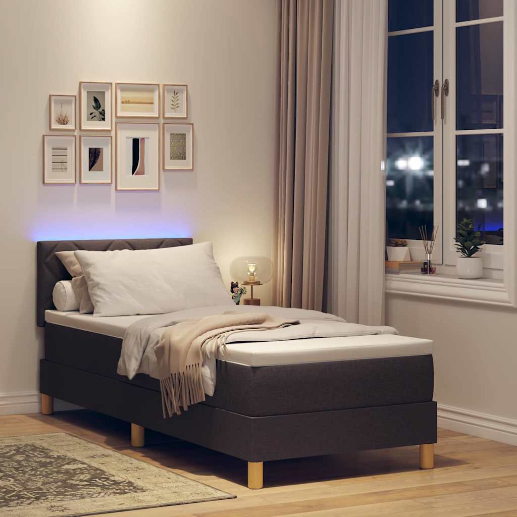Letto a Sorgente LED Marrone Scuro 80 x 200 cm Tessuto