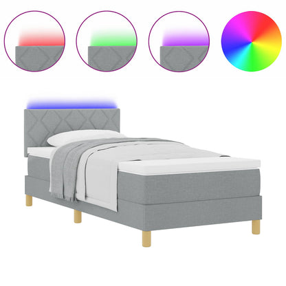 Letto a Sorgente LED Grigio chiaro 90 x 190 cm Tessuto