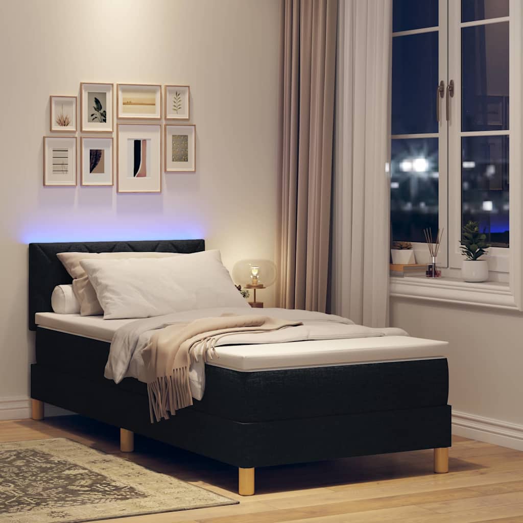 Letto a Sorgente LED con strisce LED Nero 90 x 200 cm Tessuto | homemem39