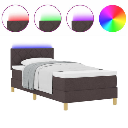 Letto a Sorgente LED Marrone Scuro 90 x 200 cm Tessuto