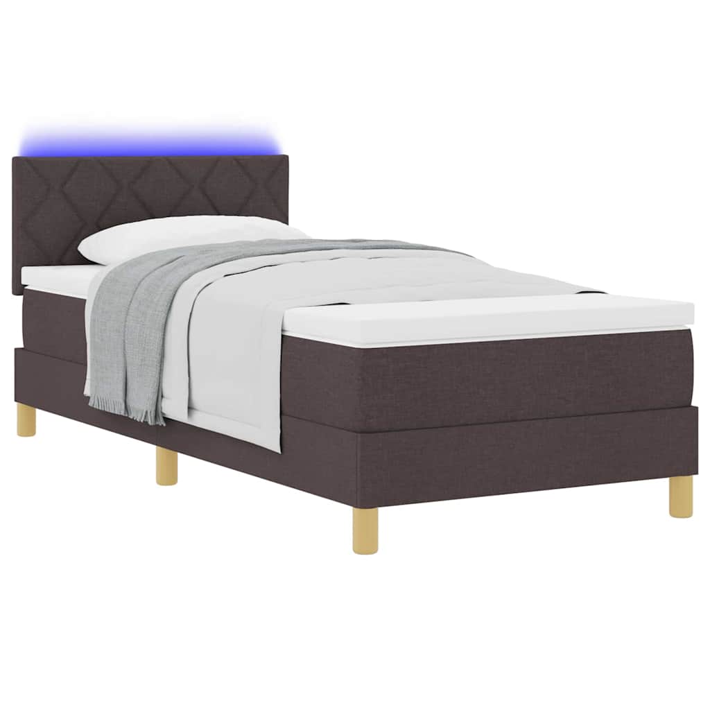 Letto a Sorgente LED con led Marrone Scuro 90 x 200 cm Tessuto