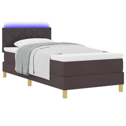 Letto a Sorgente LED Marrone Scuro 90 x 200 cm Tessuto