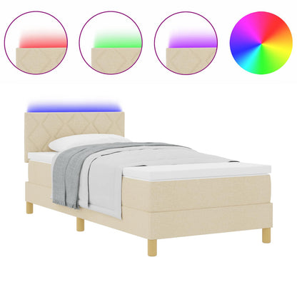 Letto a Sorgente LED con materasso Crema 90 x 200 cm Tessuto