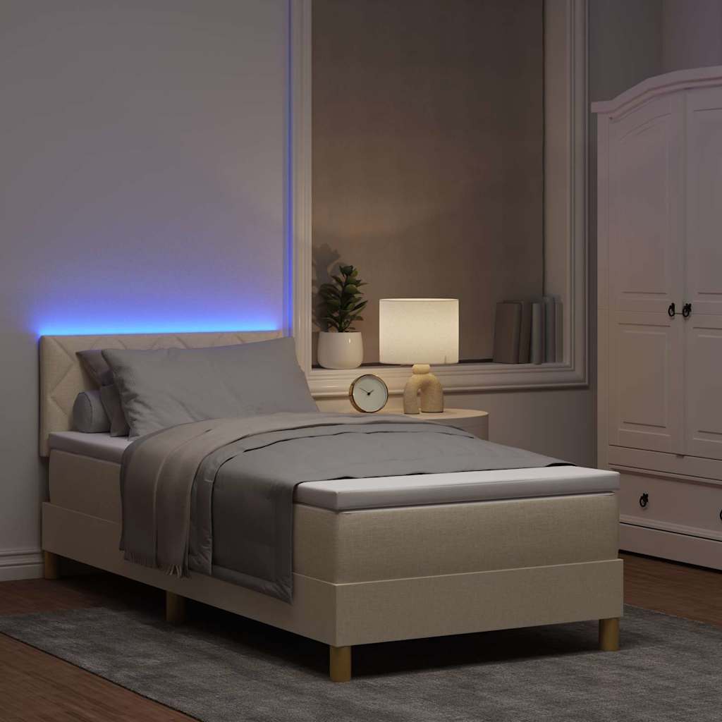 Letto a Sorgente LED con materasso Crema 100 x 200 cm Tessuto
