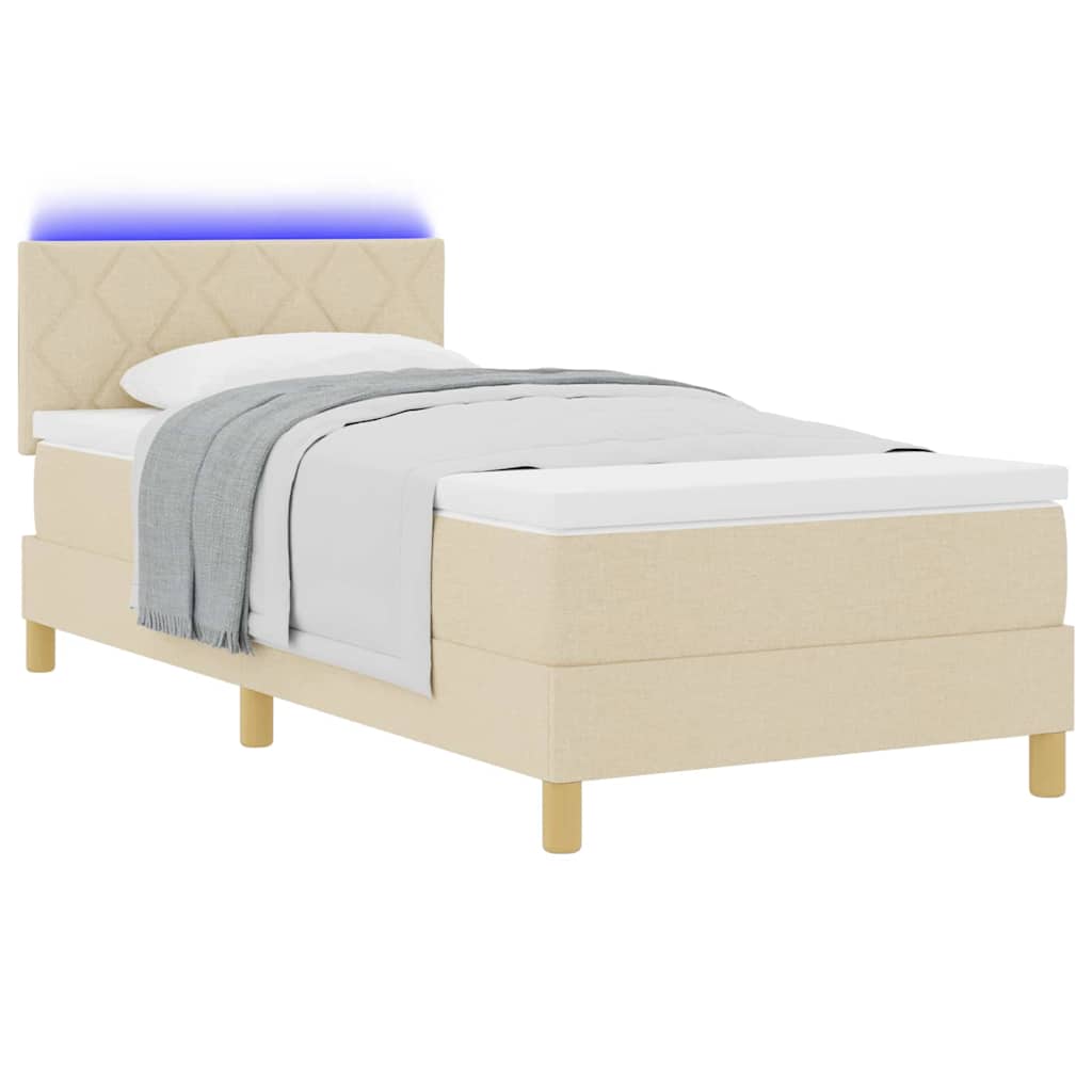 Letto a Sorgente LED con materasso Crema 100 x 200 cm Tessuto