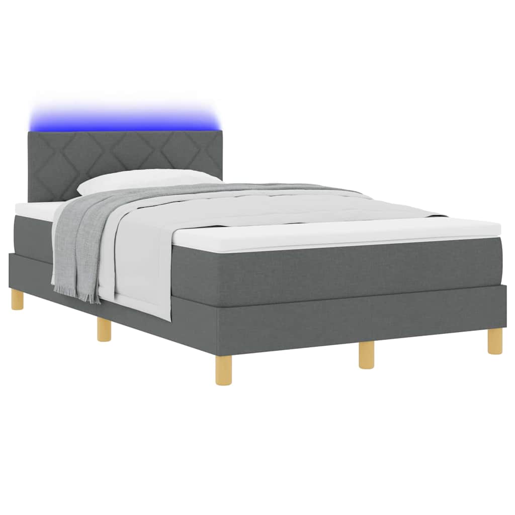 Letto a Sorgente LED Grigio scuro 120 x 200 cm Tessuto