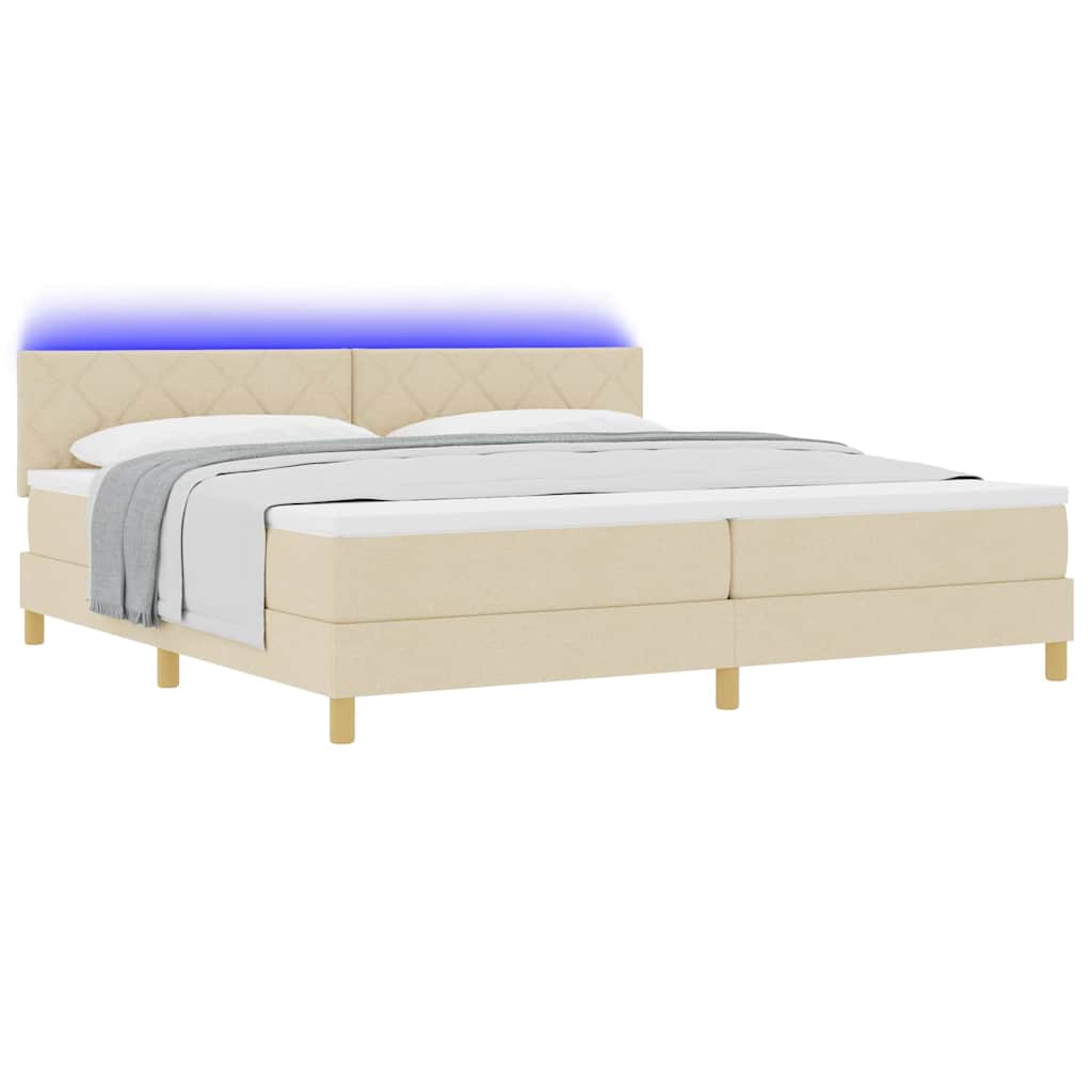 Letto a Sorgente LED con strisce LED Crema 200 x 200 cm Tessuto | homemem39
