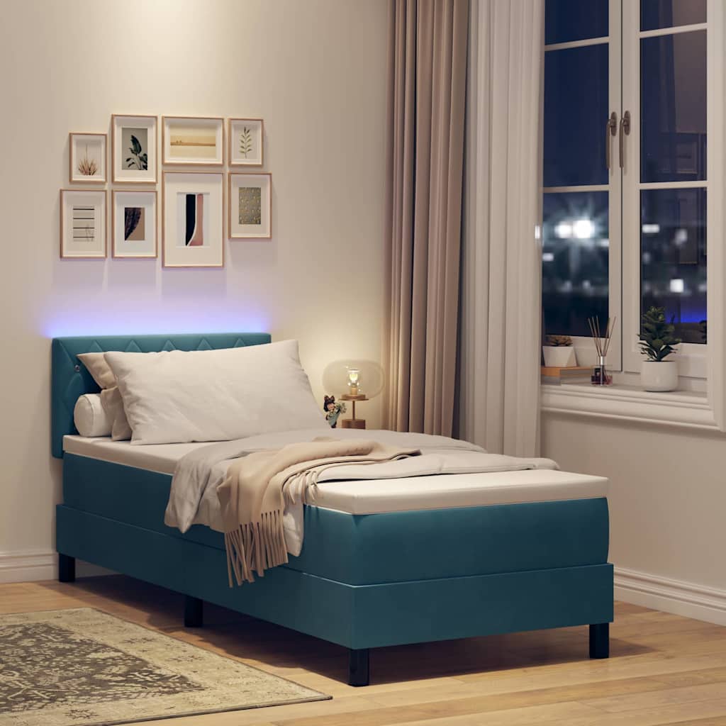 Letto a Sorgente LED con led Blu Scuro 80 x 200 cm Velluto | homemem39