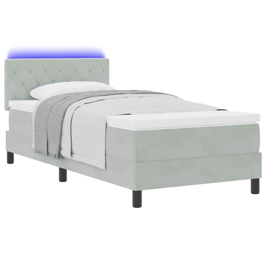 Letto a Sorgente LED con led Grigio chiaro 90 x 190 cm Velluto