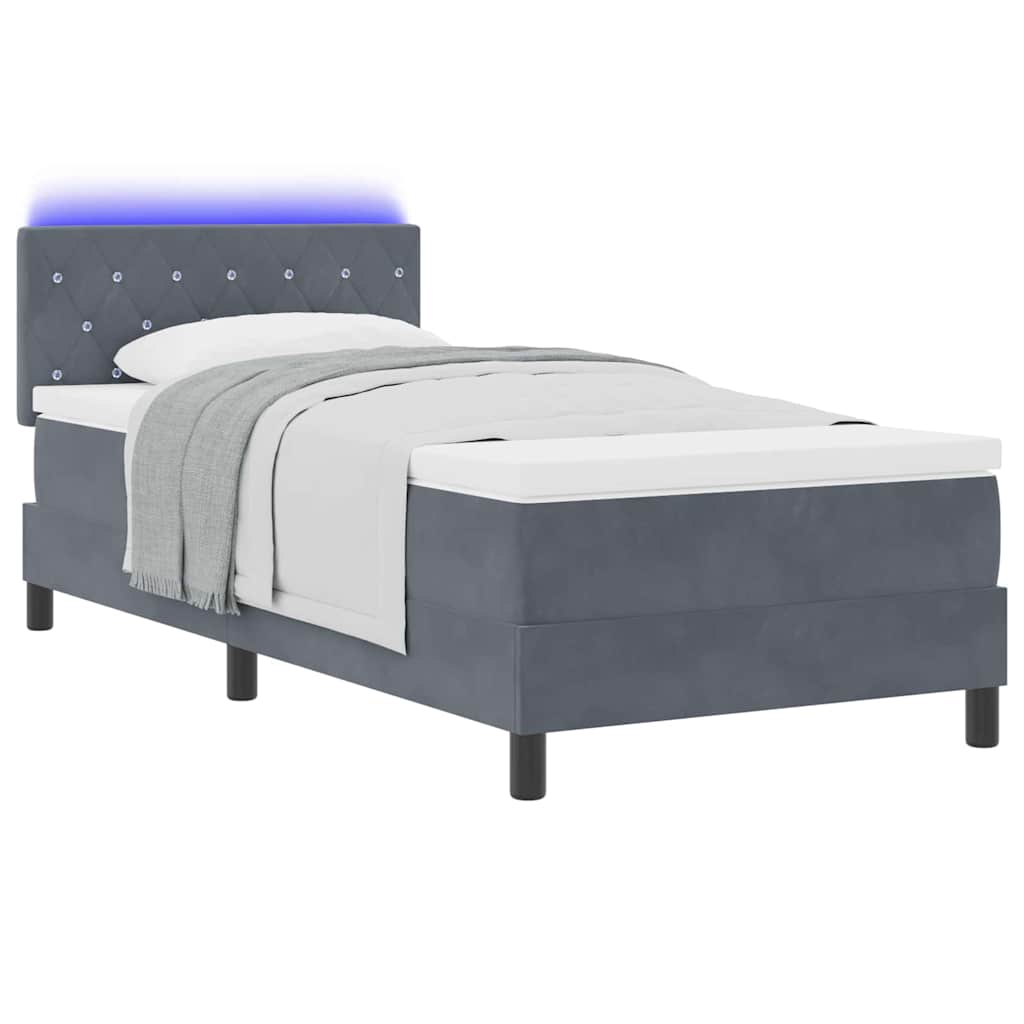 Letto a Sorgente LED con led Grigio scuro 90 x 190 cm Velluto | homemem39