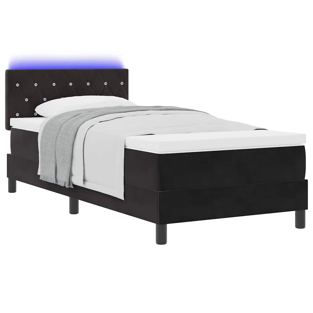 Letto a Sorgente LED con materasso Nero 90 x 200 cm Velluto