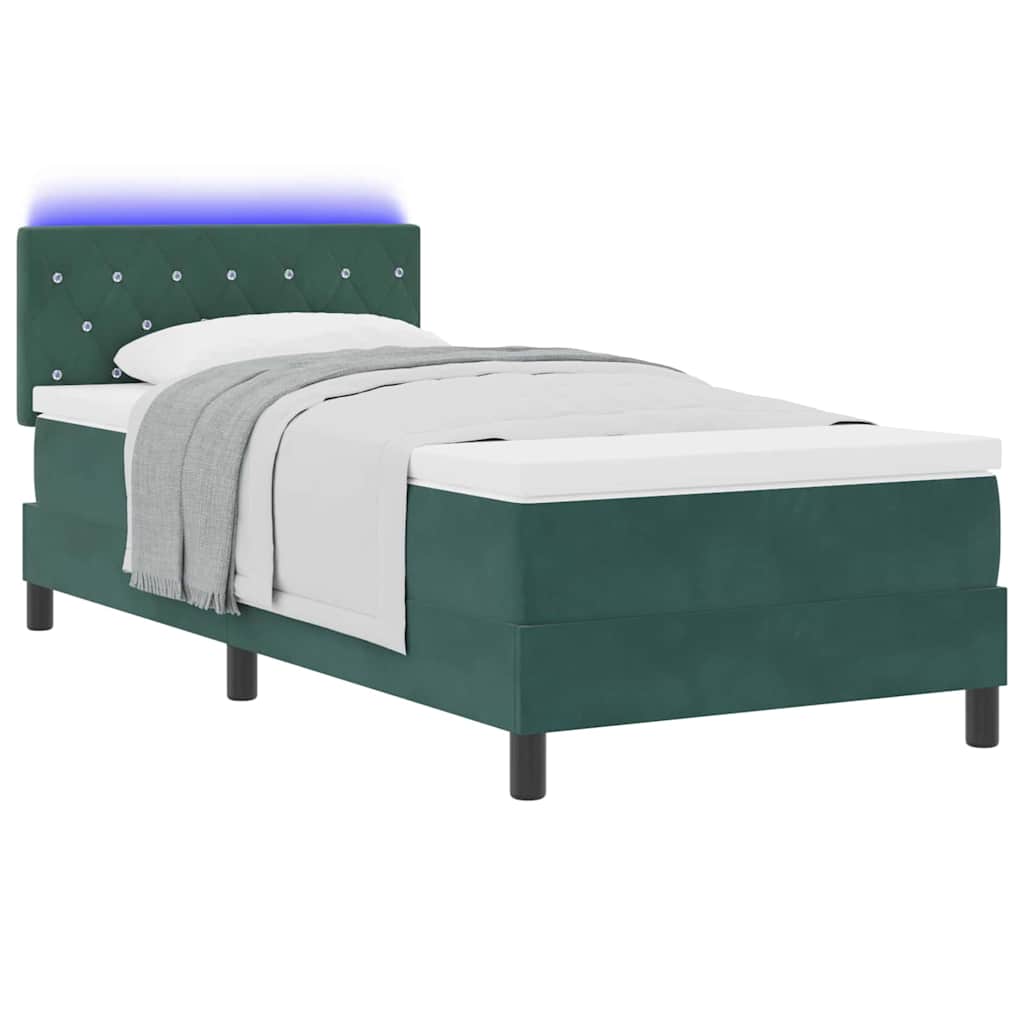 Letto a Sorgente LED con led Verde Scuro 90 x 200 cm Velluto