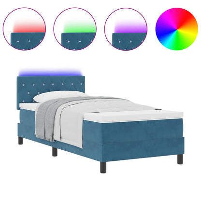 Letto a Sorgente LED con testiera Blu Scuro 90 x 200 cm Velluto