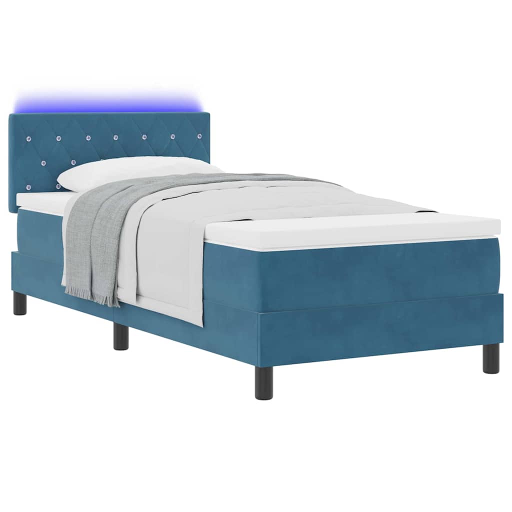 Letto a Sorgente LED con led Blu Scuro 90 x 200 cm Velluto | homemem39