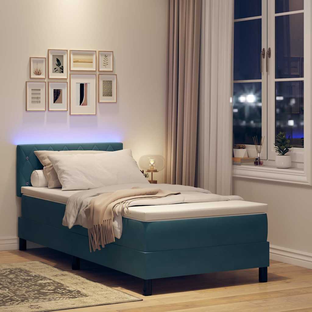 Letto a Sorgente LED con led Blu Scuro 100 x 200 cm Velluto | homemem39