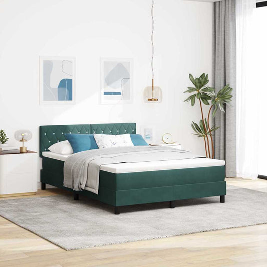 Letto a Sorgente LED Verde Scuro 140 x 190 cm Velluto