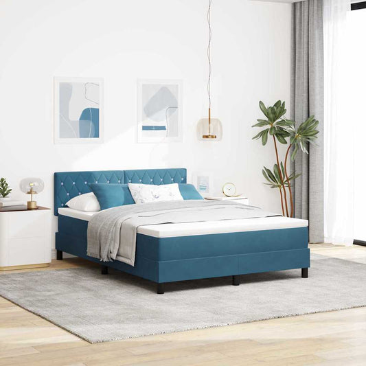 Letto a Sorgente LED con led Blu Scuro 140 x 190 cm Velluto | homemem39