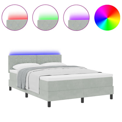Letto a Sorgente LED Grigio chiaro 160 x 200 cm Velluto