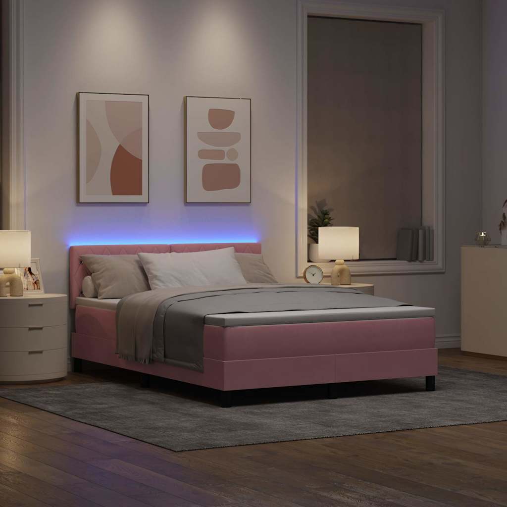 Letto a Sorgente LED con materasso Rosa 160 x 200 cm Velluto | homemem39