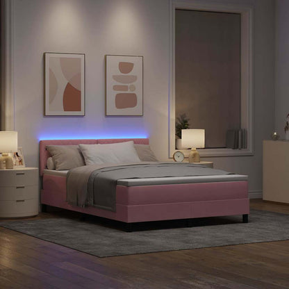 Letto a Sorgente LED con materasso Rosa 160 x 200 cm Velluto | homemem39