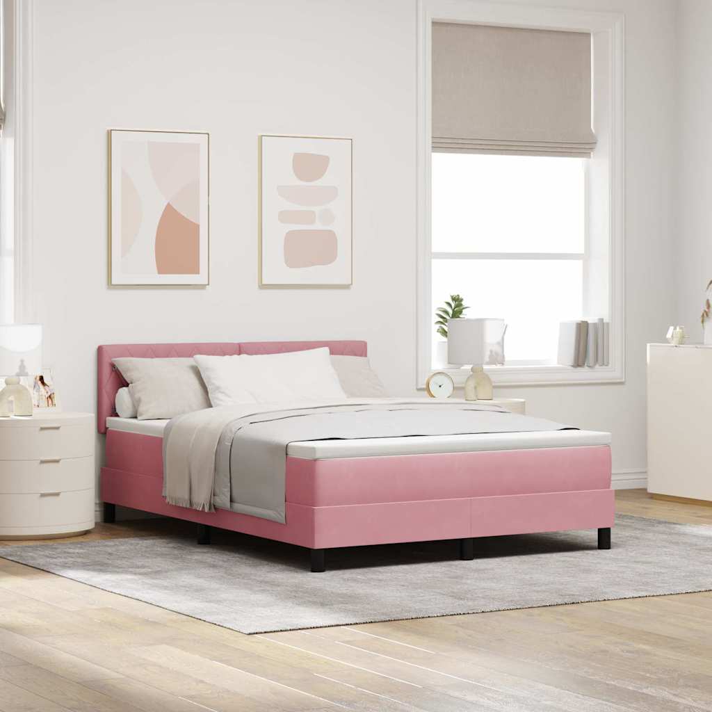 Letto a Sorgente LED con materasso Rosa 160 x 200 cm Velluto | homemem39