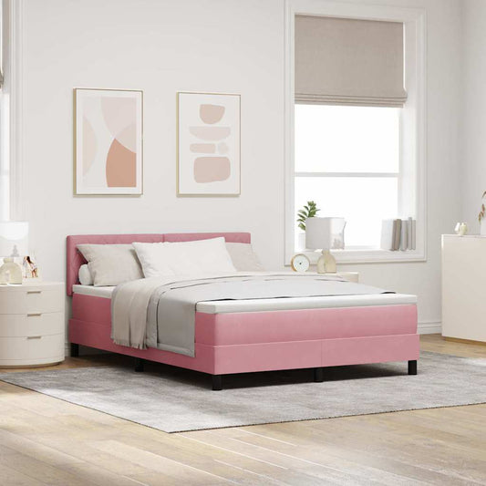 Letto a Sorgente LED con materasso Rosa 160 x 200 cm Velluto | homemem39