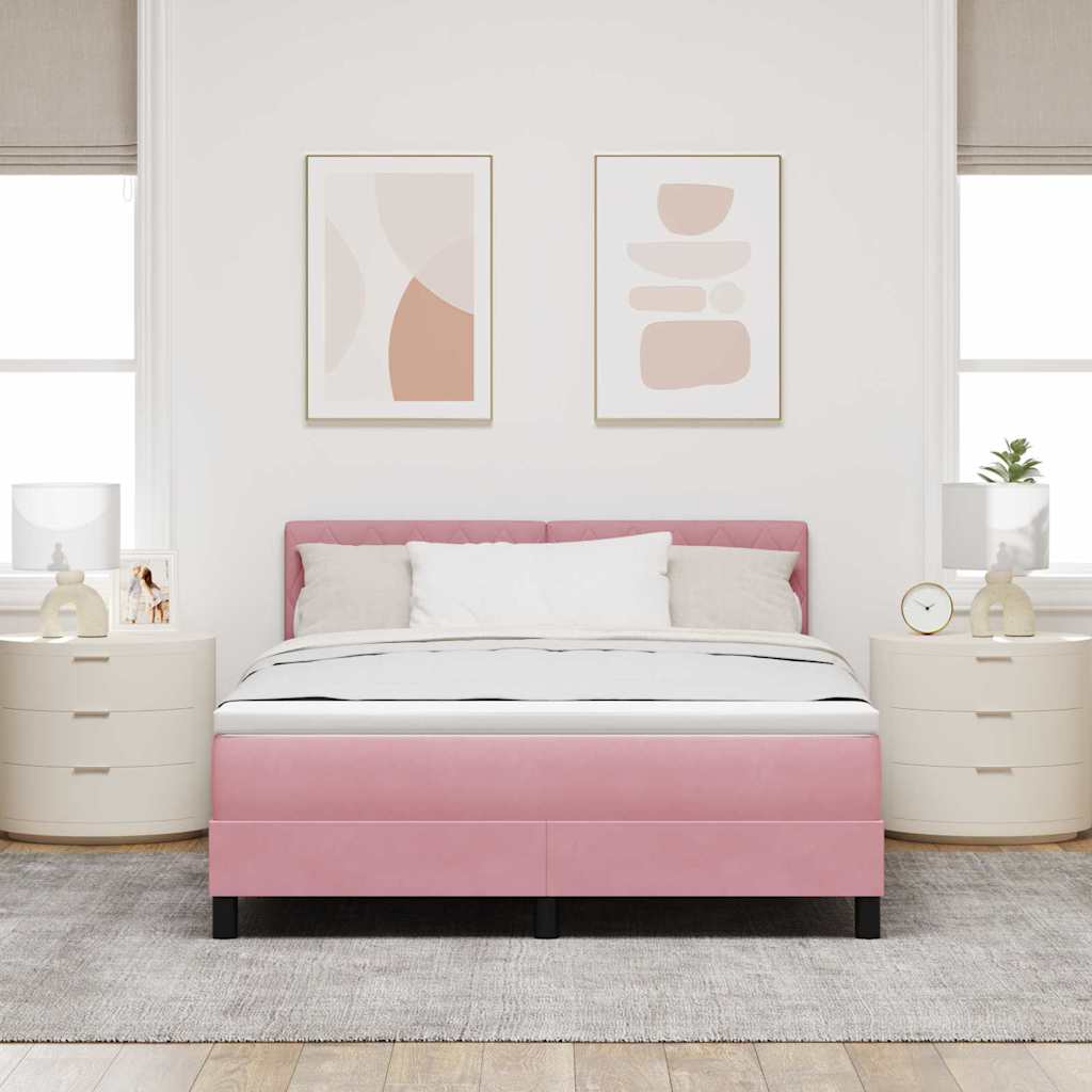Letto a Sorgente LED con materasso Rosa 160 x 200 cm Velluto | homemem39