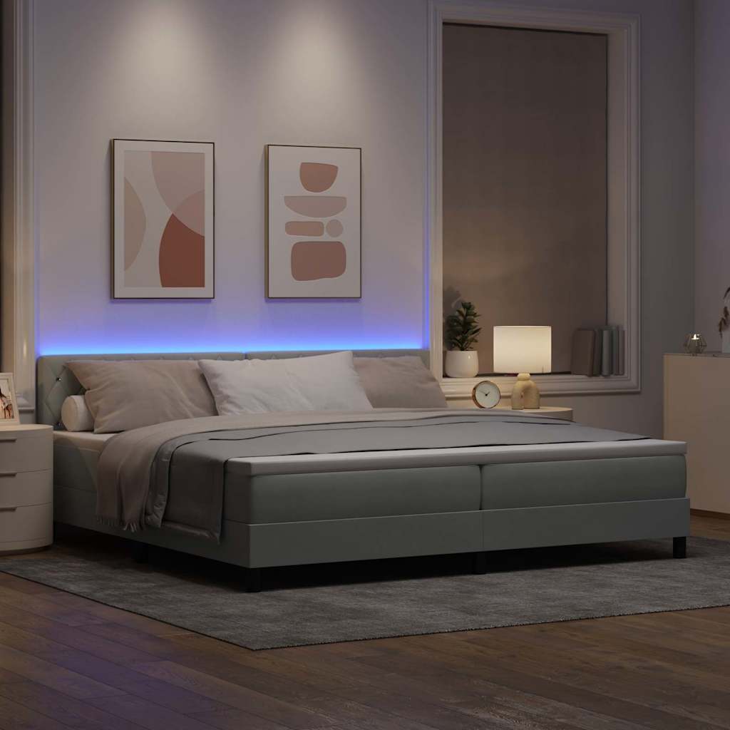 Letto a Sorgente LED con led Grigio chiaro 200 x 200 cm Velluto | homemem39