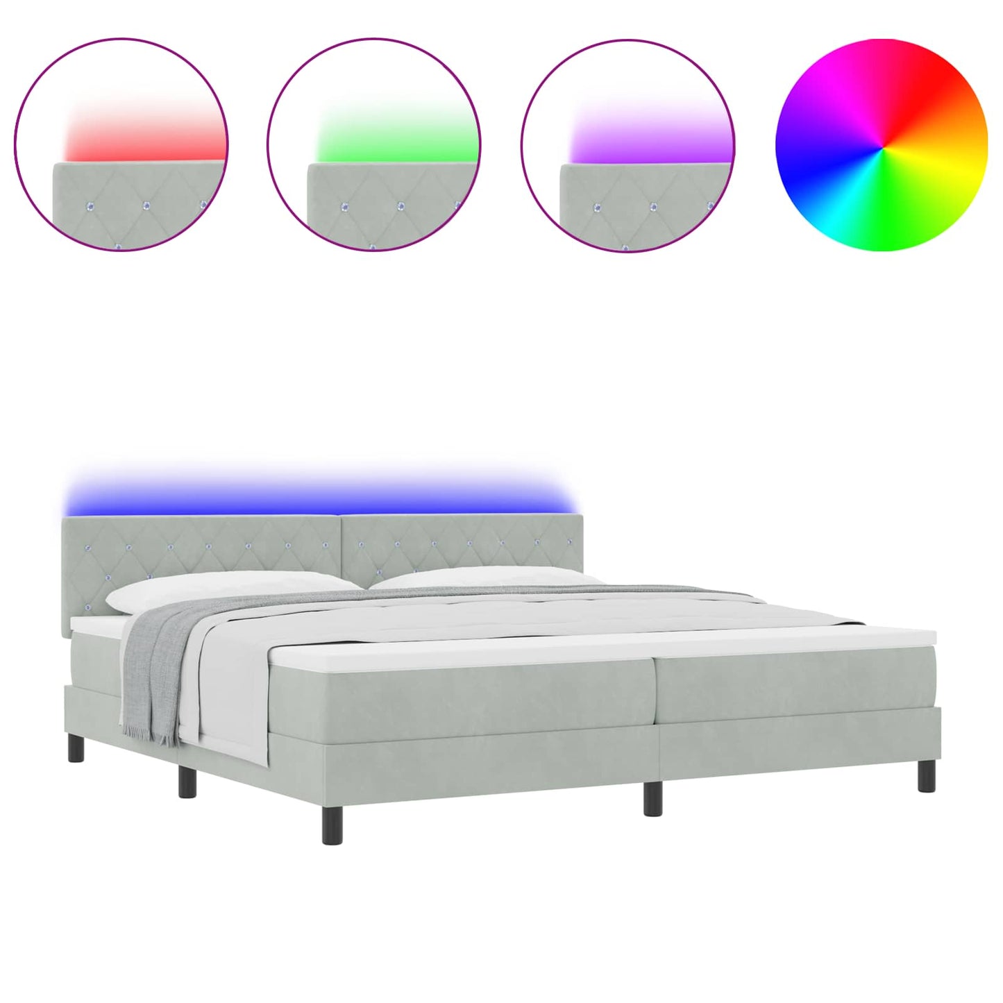 Letto a Sorgente LED Grigio chiaro 200 x 200 cm Velluto