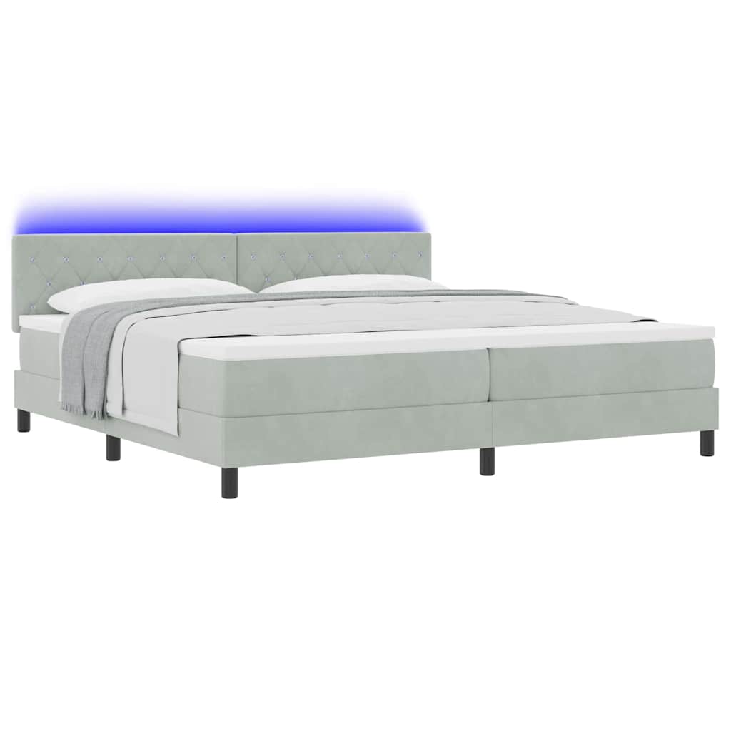 Letto a Sorgente LED con led Grigio chiaro 200 x 200 cm Velluto | homemem39