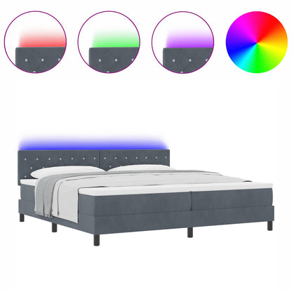 Letto a Sorgente LED Grigio scuro 200 x 200 cm Velluto