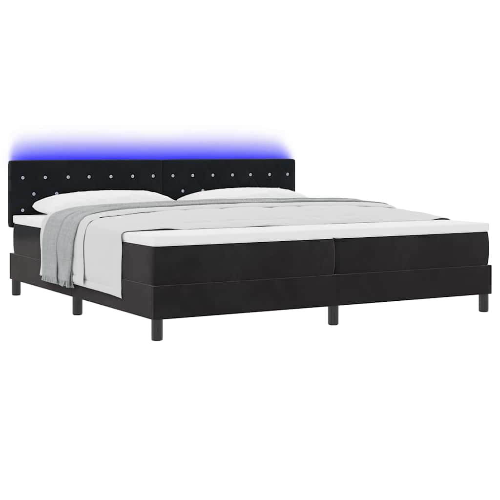 Letto a Sorgente LED con materasso Nero 200 x 200 cm Velluto