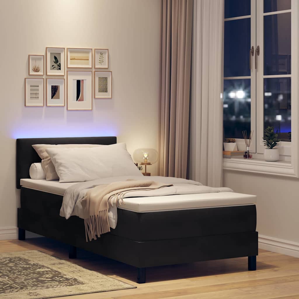 Letto a Sorgente LED con strisce LED Nero 90 x 190 cm Velluto | homemem39