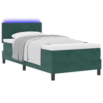 Letto a Sorgente LED Verde Scuro 90 x 190 cm Velluto