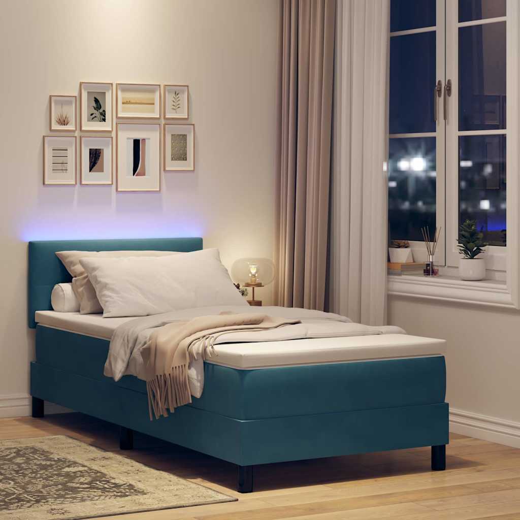 Letto a Sorgente LED con testiera Blu Scuro 90 x 190 cm Velluto | homemem39