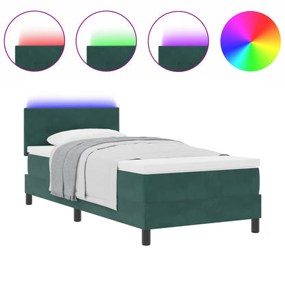 Letto a Sorgente LED Verde Scuro 100 x 200 cm Velluto