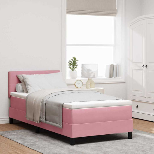Letto a Sorgente LED con materasso Rosa 100 x 200 cm Velluto