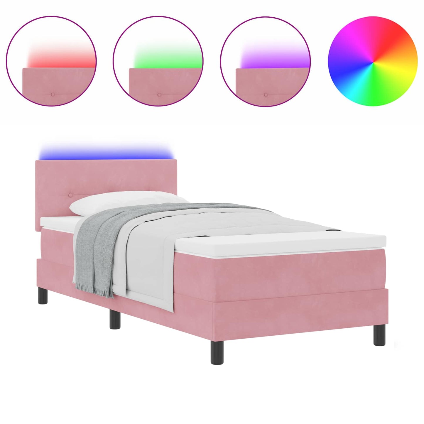 Letto a Sorgente LED con materasso Rosa 100 x 200 cm Velluto