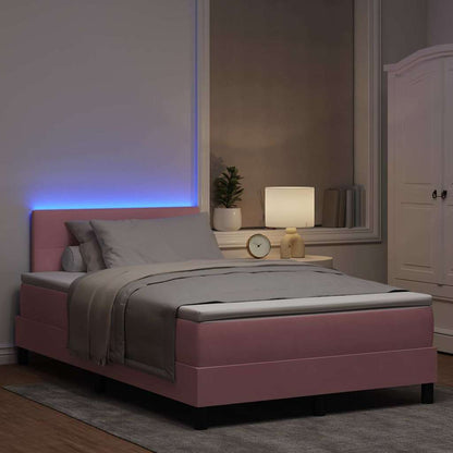 Letto a Sorgente LED con materasso Rosa 120 x 200 cm Velluto