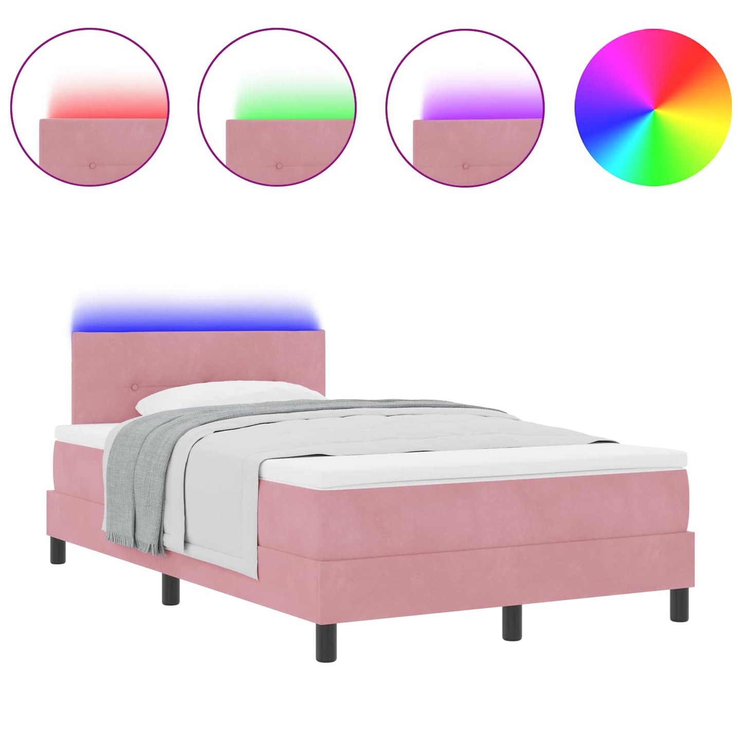 Letto a Sorgente LED con materasso Rosa 120 x 200 cm Velluto