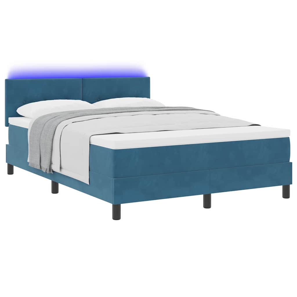 Letto a Sorgente LED Blu Scuro 140 x 200 cm Velluto | homemem39