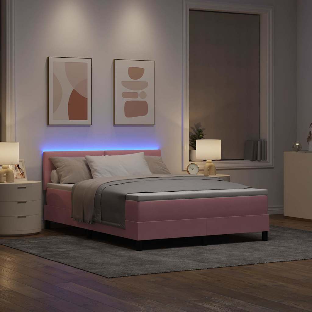 Letto a Sorgente LED con strisce LED Rosa 160 x 200 cm Velluto | homemem39