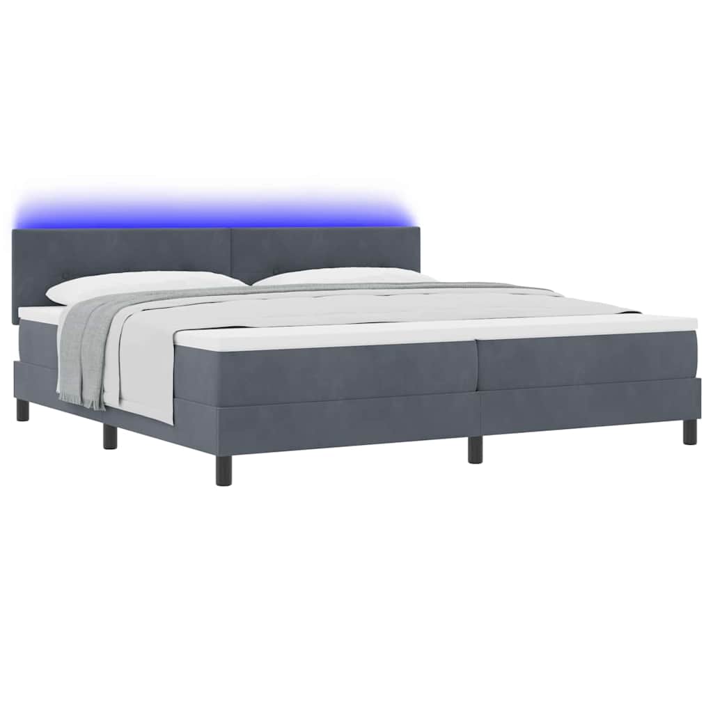 Letto a Sorgente LED Grigio scuro 200 x 200 cm Velluto | homemem39