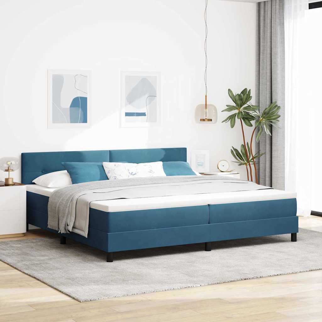Letto a Sorgente LED Blu Scuro 200 x 200 cm Velluto | homemem39