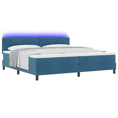 Letto a Sorgente LED Blu Scuro 200 x 200 cm Velluto | homemem39