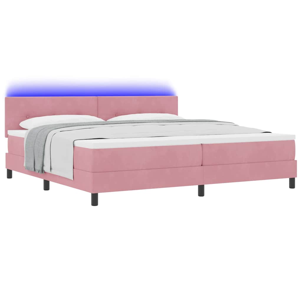Letto a Sorgente LED con strisce LED Rosa 200 x 200 cm Velluto | homemem39